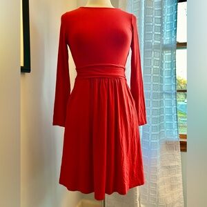 Boden Red Long-Sleeve Fit-and-Flare Dress